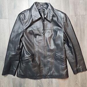 Montanaco Women’s Size Medium Black Genuine Leather Full Zip Jacket Montana